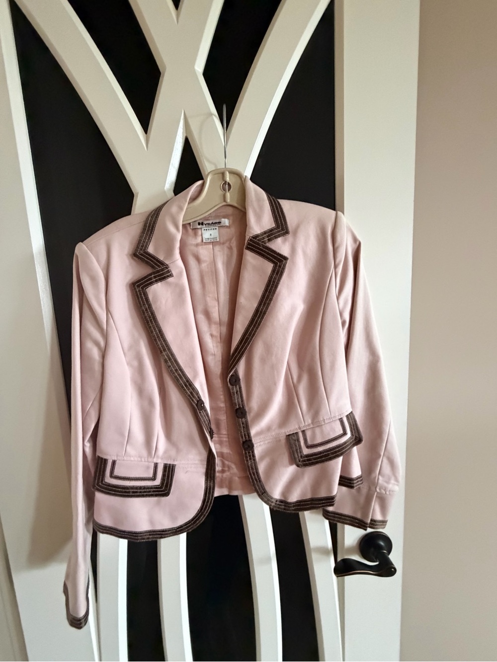 Windsor Blush Pink Cropped Blazer with Dark Brown Trim